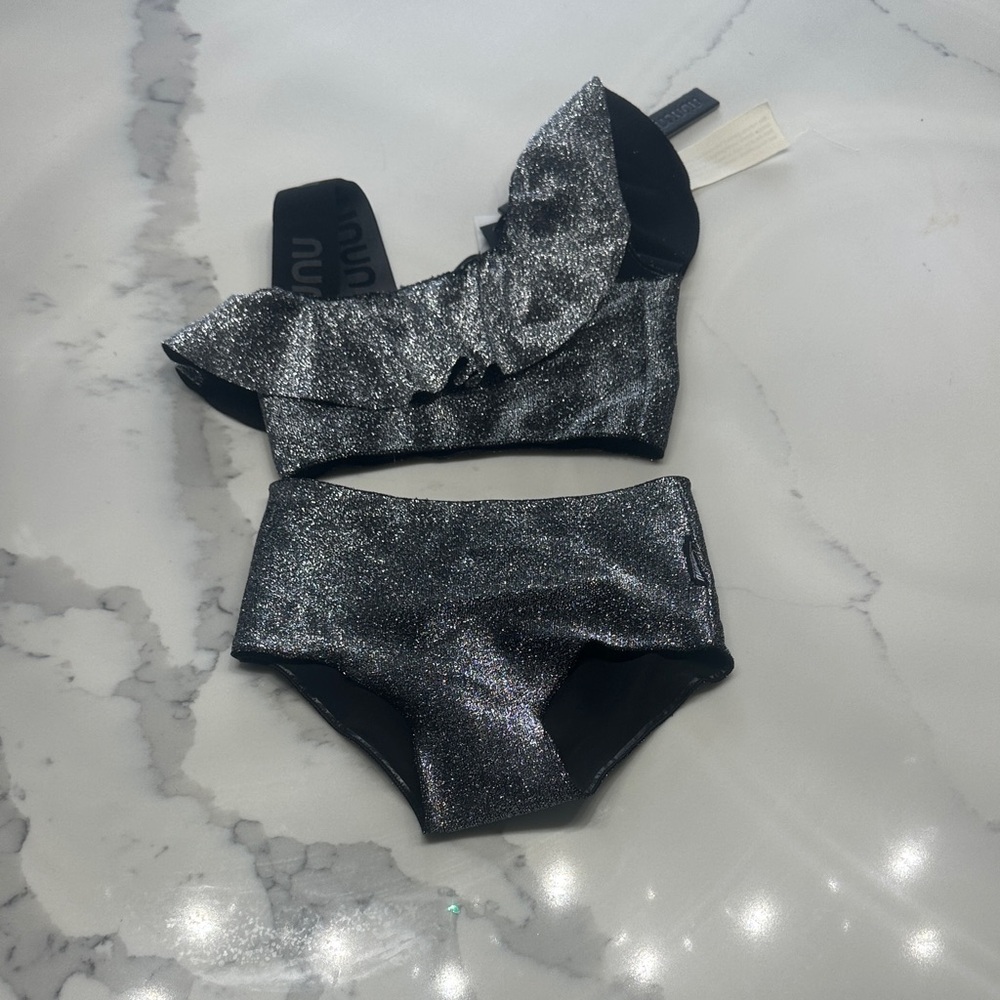 nununu Ruffled Bikini Sprinkled Silver NWT 3-4 Years